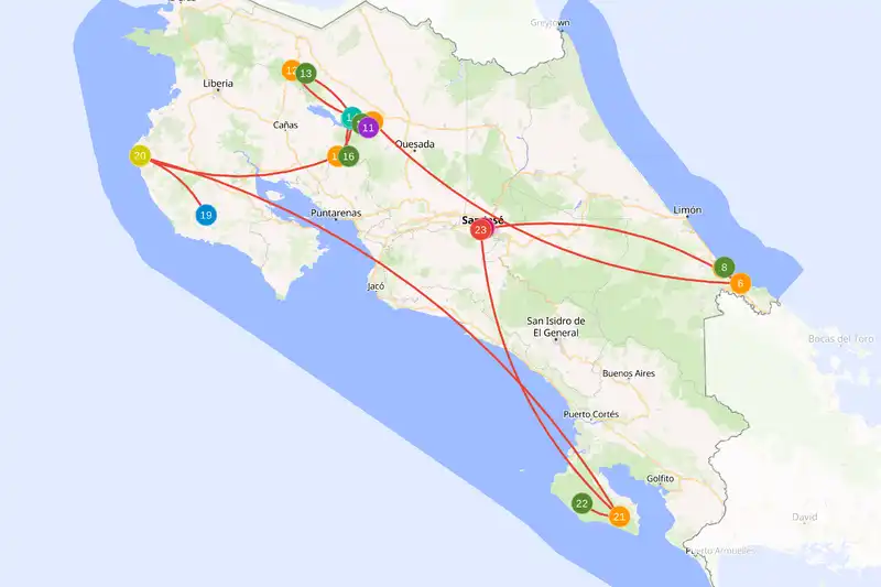 Example route for Costa Rica