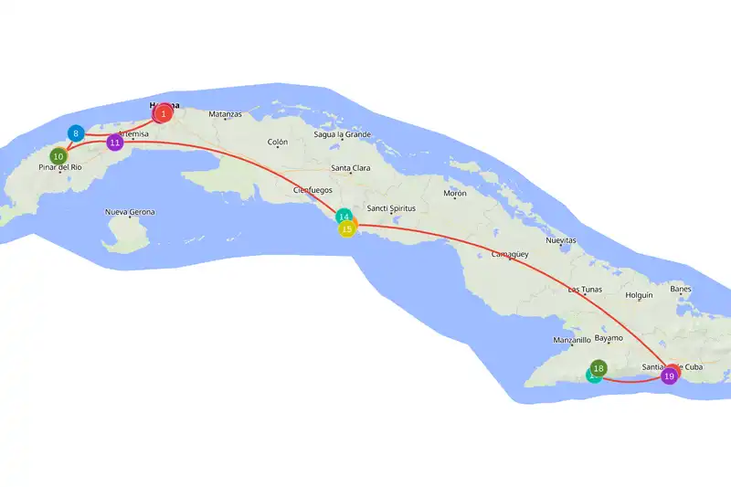 Example route for Cuba