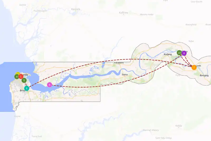 Example route for gambia