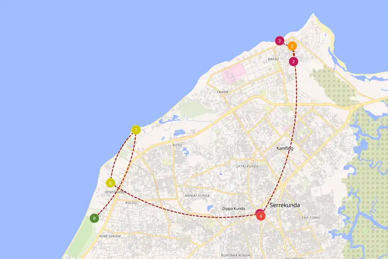 Example route for gambia