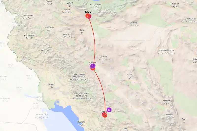 Example route for iran