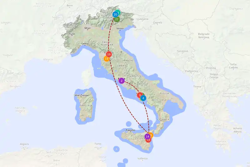 Example route for italy