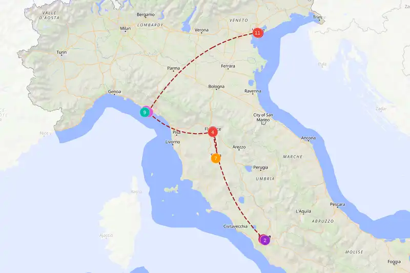 Example route for italy