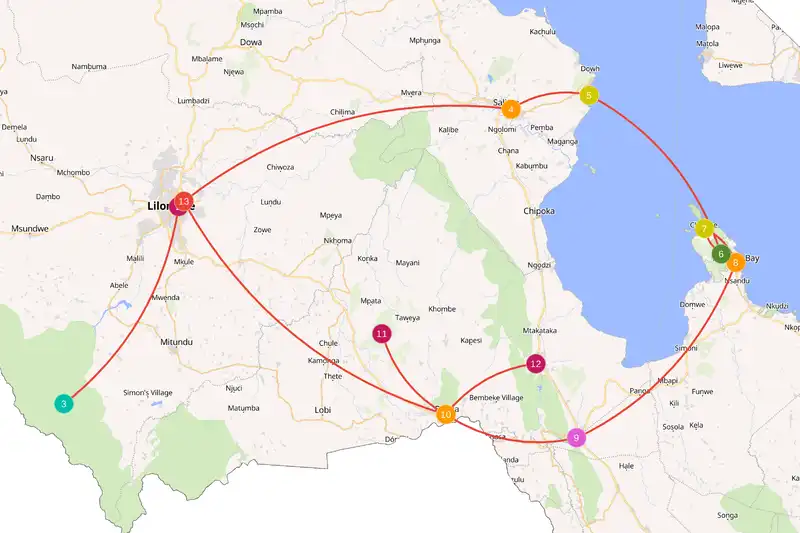 Example route for malawi