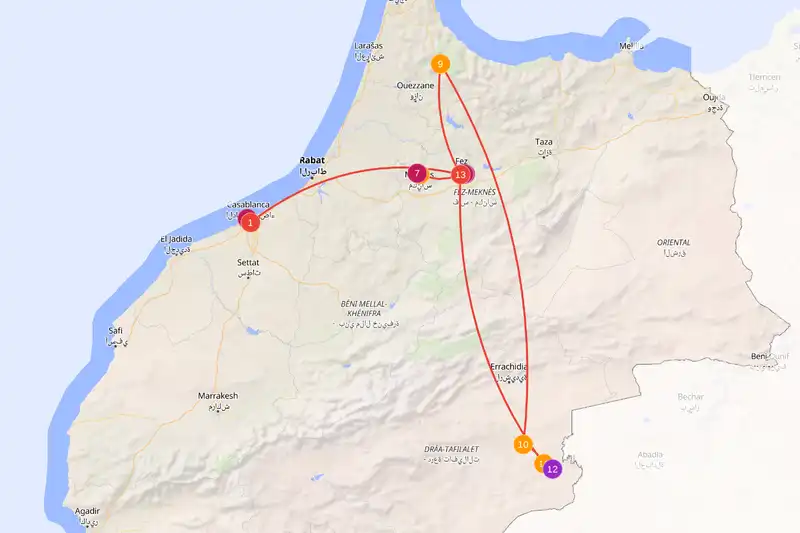 Example route for morocco