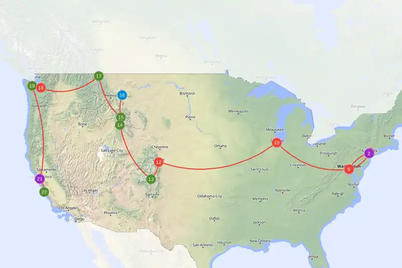 Example route for United States