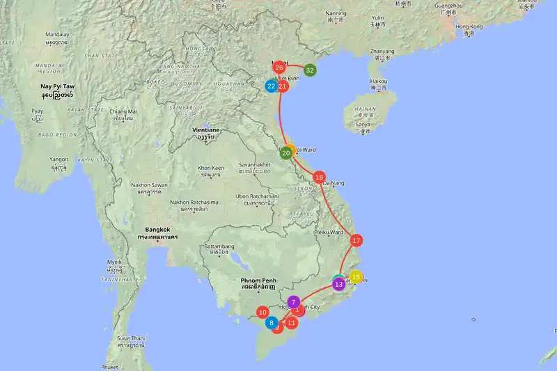 Example route for Vietnam