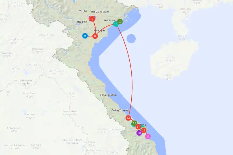 Example route for Vietnam