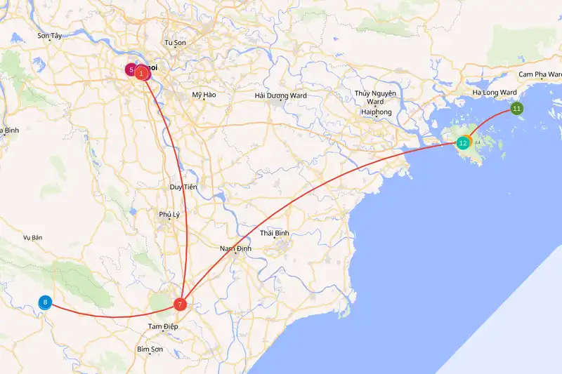 Example route for Vietnam