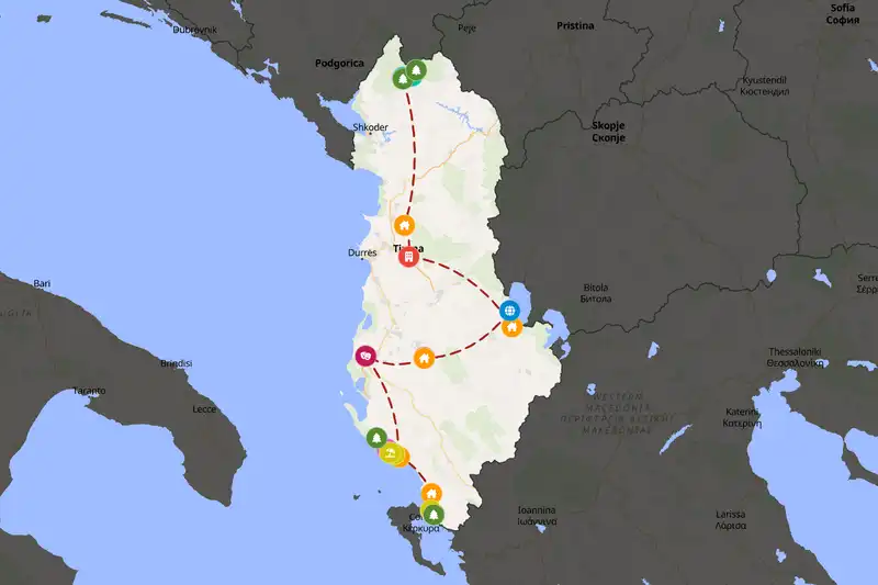 Example Albania itinerary planner route