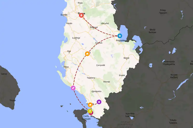 Example Albania itinerary planner route