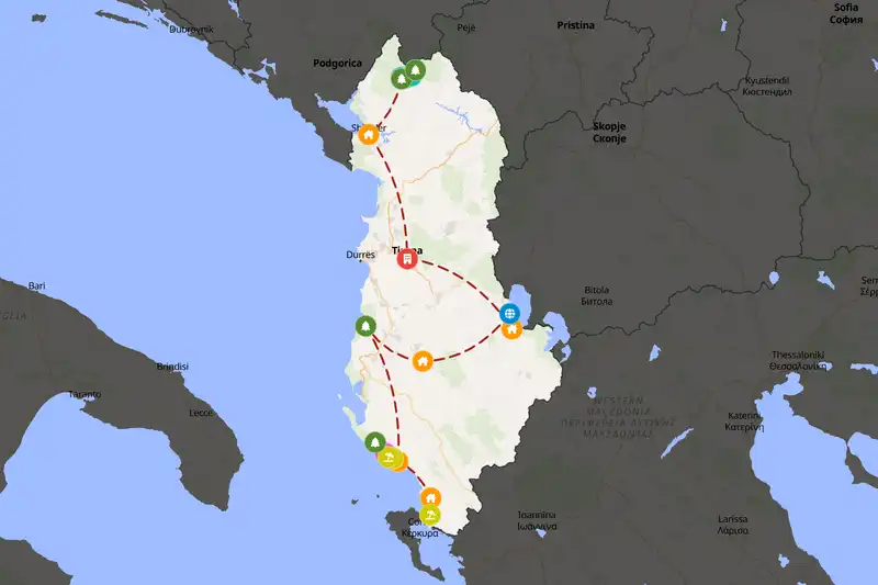 Example Albania itinerary planner route