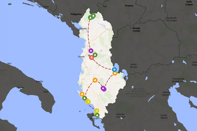 Example Albania itinerary planner route