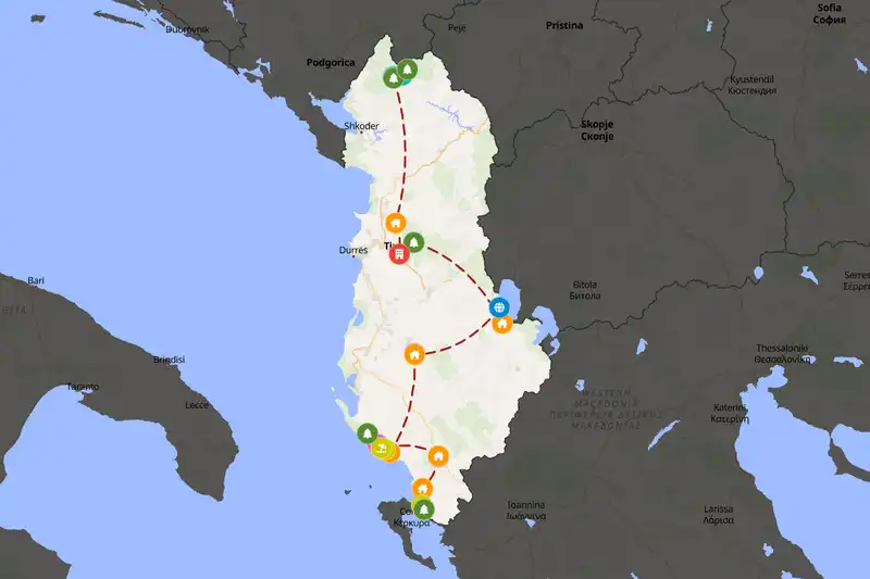 Example Albania itinerary planner route
