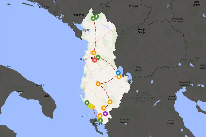 Example Albania itinerary planner route