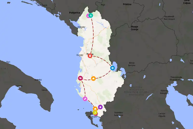 Example Albania itinerary planner route