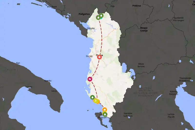 Example Albania itinerary planner route