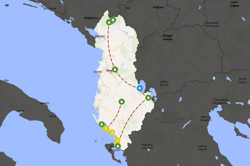 Example Albania itinerary planner route