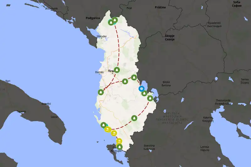 Example Albania itinerary planner route