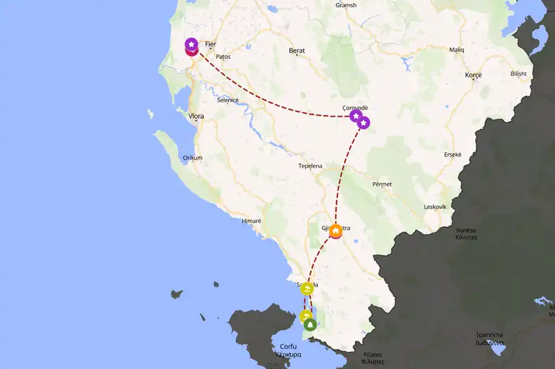 Example Albania itinerary planner route