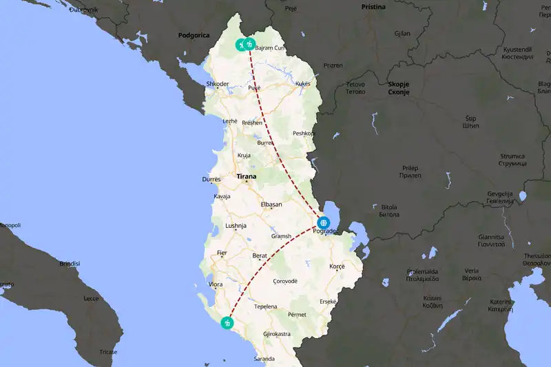 Example Albania itinerary planner route
