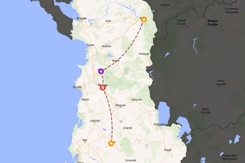 Example Albania itinerary planner route