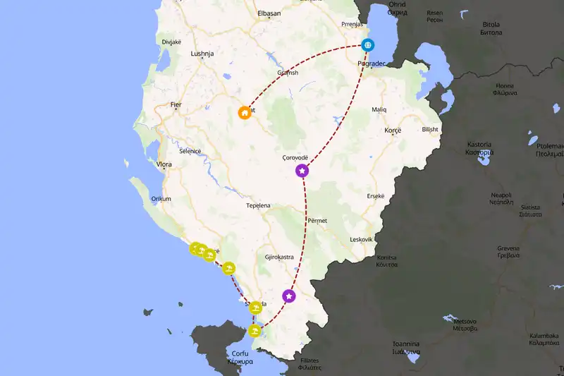 Example Albania itinerary planner route
