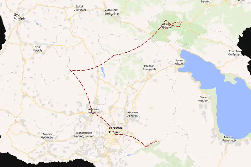 Example Armenia itinerary planner route