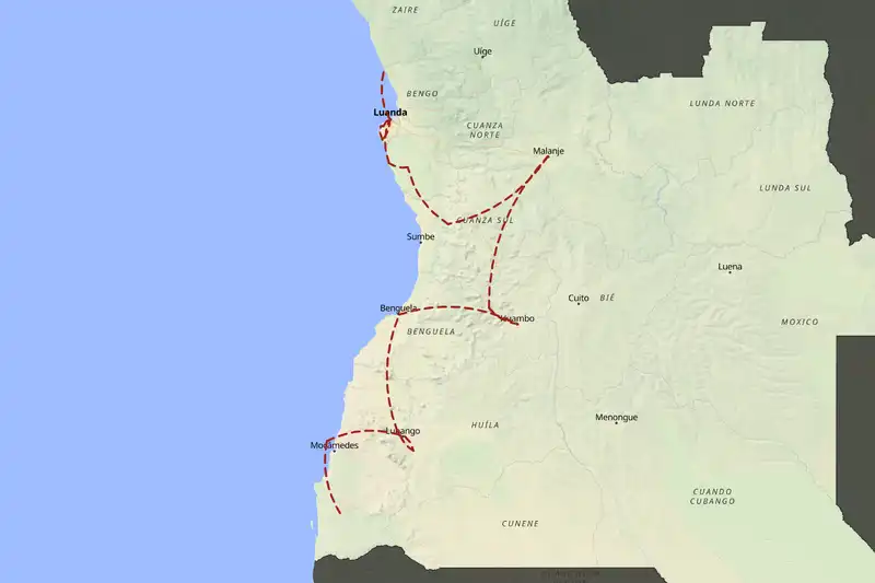Example Angola itinerary planner route