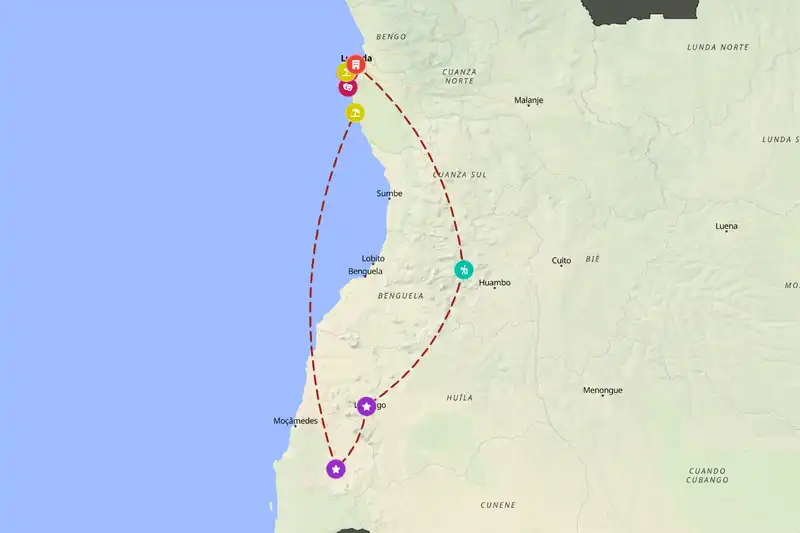 Example Angola itinerary planner route