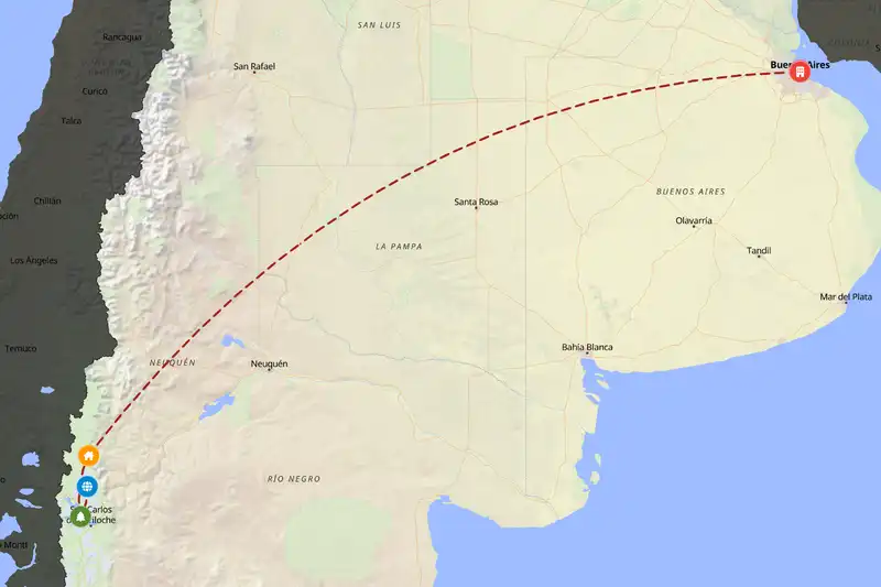 Example Argentina itinerary planner route