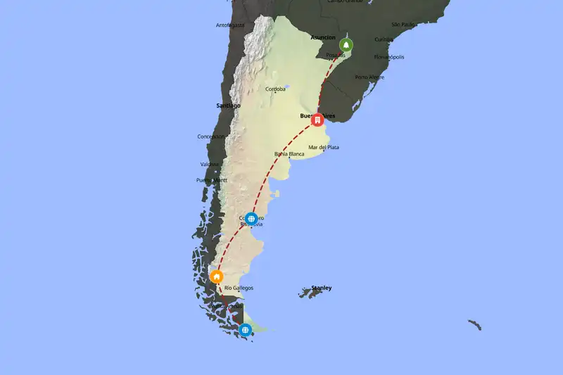 Example Argentina itinerary planner route