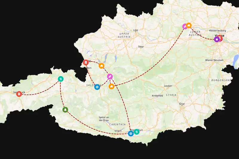 Example Austria itinerary planner route