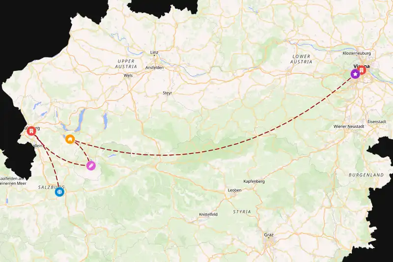 Example Austria itinerary planner route