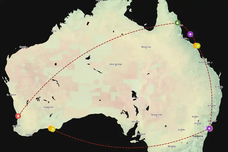 Example Australia itinerary planner route