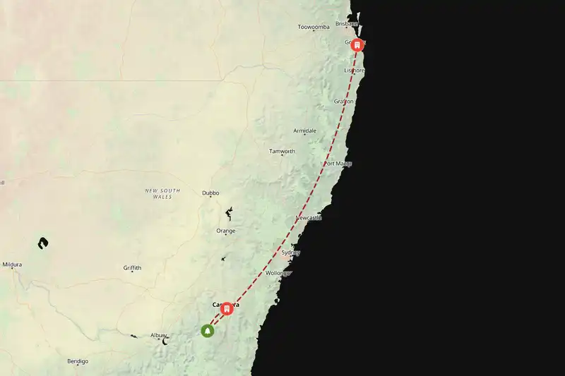 Example Australia itinerary planner route