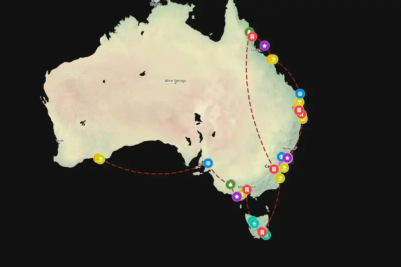 Example Australia itinerary planner route