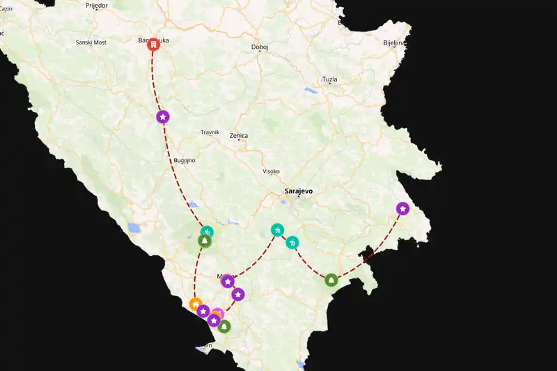 Example Bosnia and Herzegovina itinerary planner route