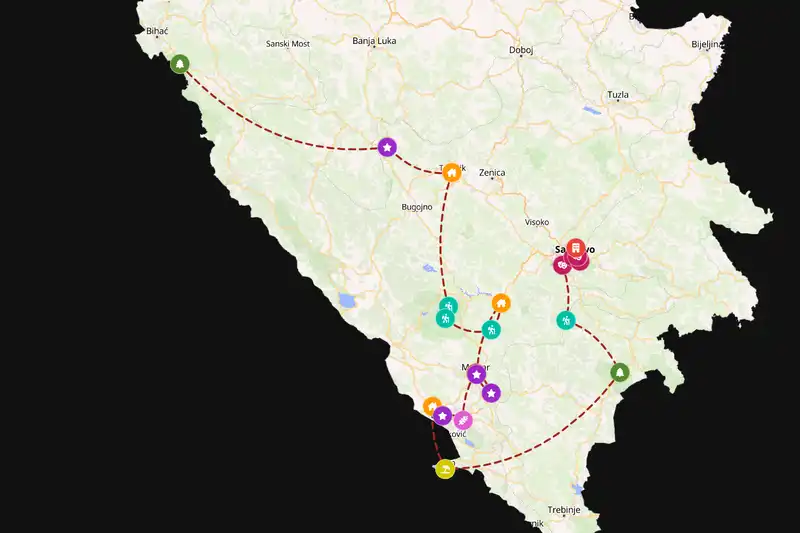 Example Bosnia and Herzegovina itinerary planner route