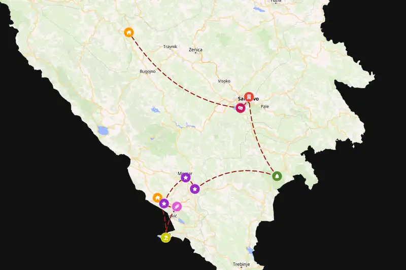 Example Bosnia and Herzegovina itinerary planner route