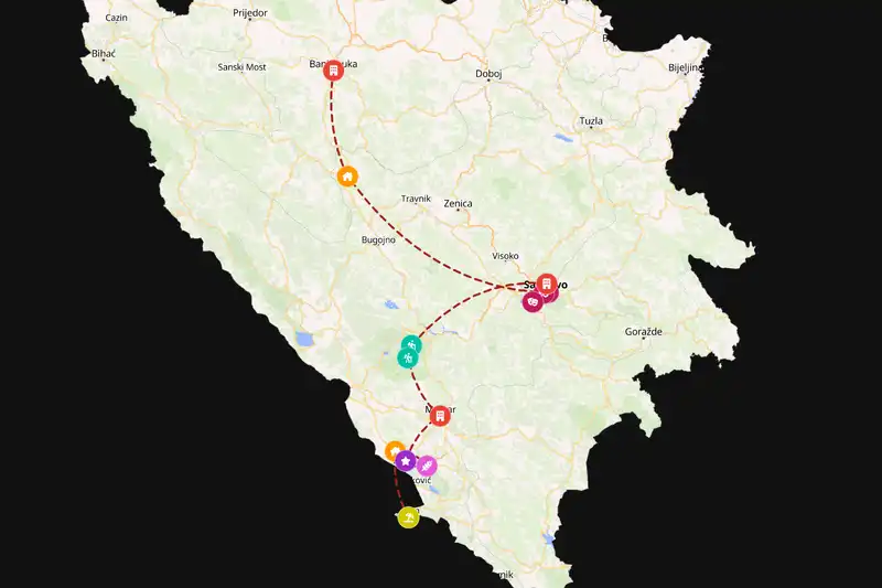 Example Bosnia and Herzegovina itinerary planner route