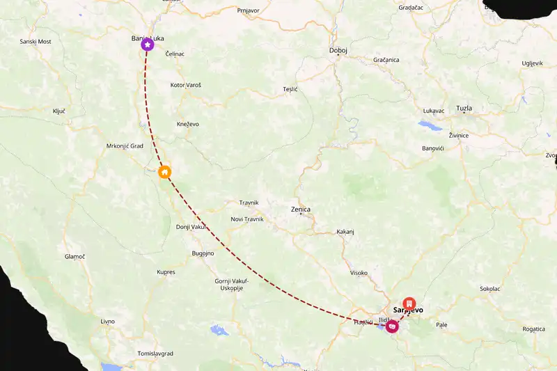 Example Bosnia and Herzegovina itinerary planner route