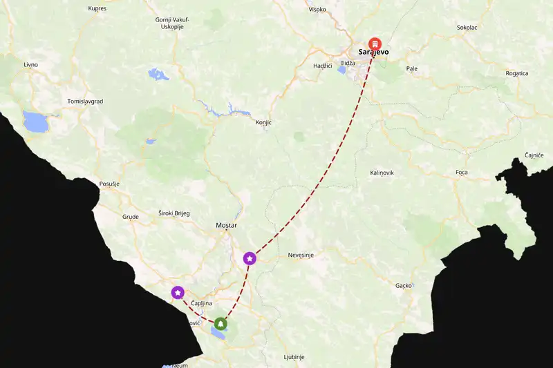 Example Bosnia and Herzegovina itinerary planner route