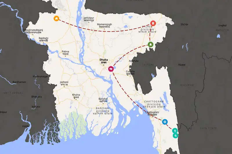 Example Bangladesh itinerary planner route