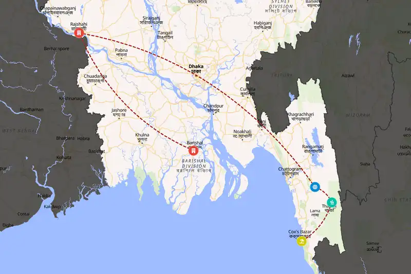 Example Bangladesh itinerary planner route