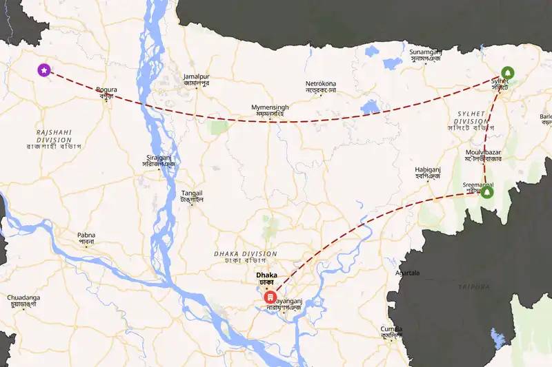 Example Bangladesh itinerary planner route