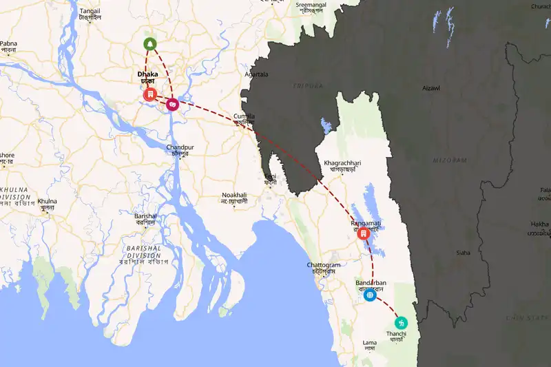 Example Bangladesh itinerary planner route