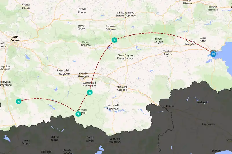 Example Bulgaria itinerary planner route