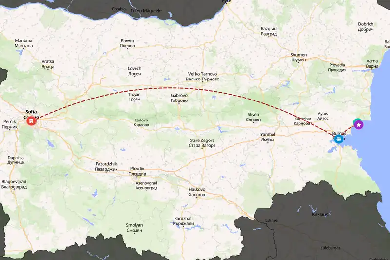 Example Bulgaria itinerary planner route