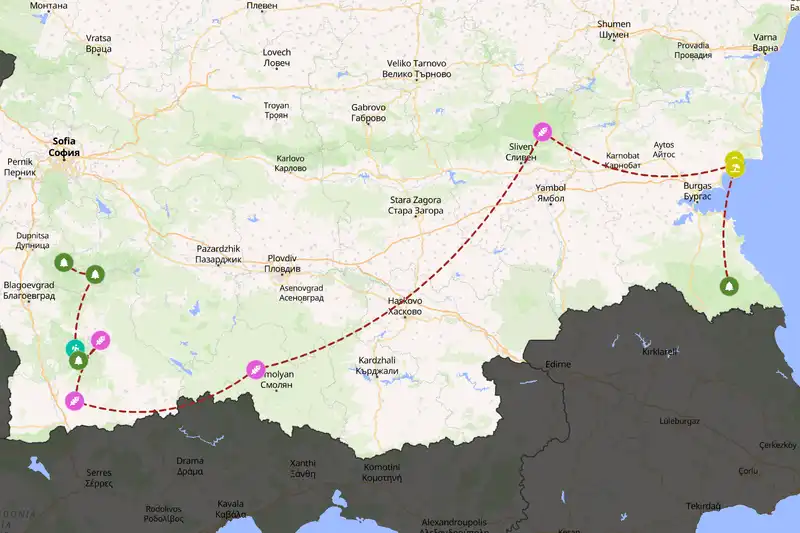Example Bulgaria itinerary planner route